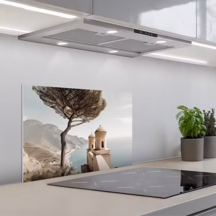 Kust - Klif - Boom - Gebouw keuken achterwand spatscherm klein -3d_schuin
