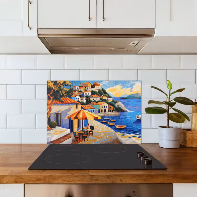 Kustdorp - Huisjes - Mozaïek - Zee keuken achterwand spatscherm klein -sfeer2