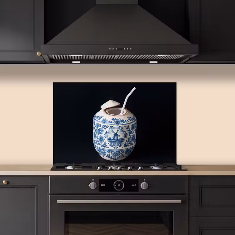 Kokosnoot - Eten - Delfts blauw - Drinken keuken achterwand spatscherm klein -sfeer1