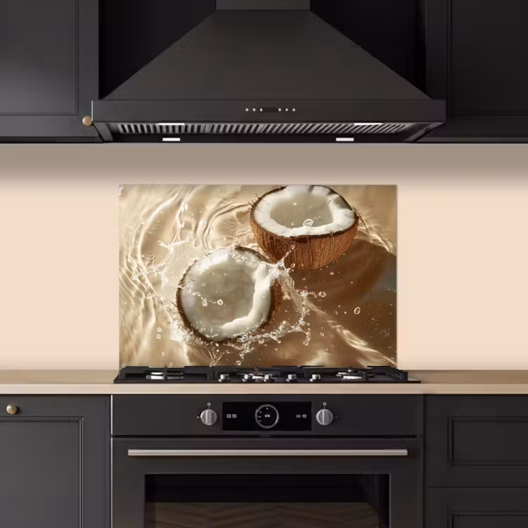 Kokosnoot - Water - Beige - Spetters keuken achterwand spatscherm klein -sfeer1