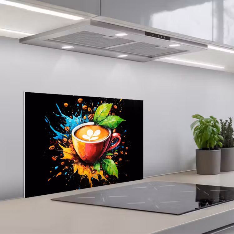 Koffie - Graffiti - Drinken - Abstract keuken achterwand spatscherm klein -3d_schuin