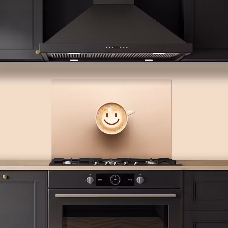 Koffie - Melkschuim - Lach - Beige keuken achterwand spatscherm klein -sfeer1