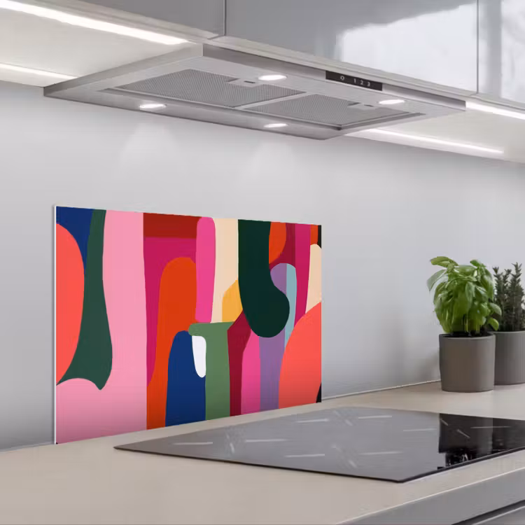 Kleurvakken - Recht - Rond - Abstract keuken achterwand spatscherm klein -3d_schuin