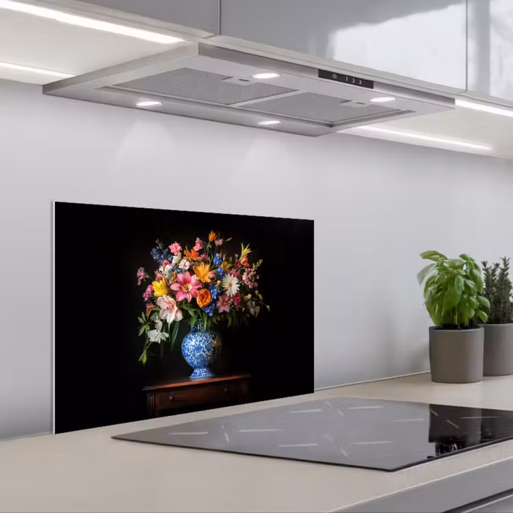 Kleur - Vaas - Bloemen - Boeket keuken achterwand spatscherm klein -3d_schuin