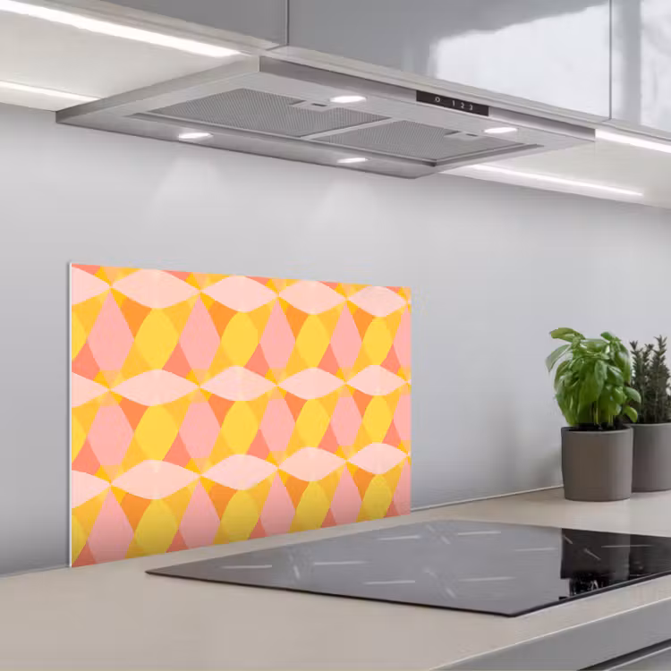 Kleurrijk - Ruitpatroon - Bladvormen keuken achterwand spatscherm klein 900 -3d_schuin