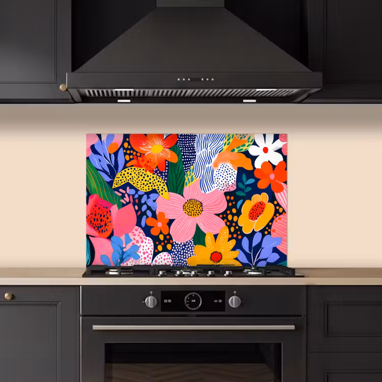 Kleurrijk - Bloemen - Abstract - Stippen keuken achterwand spatscherm klein -sfeer1