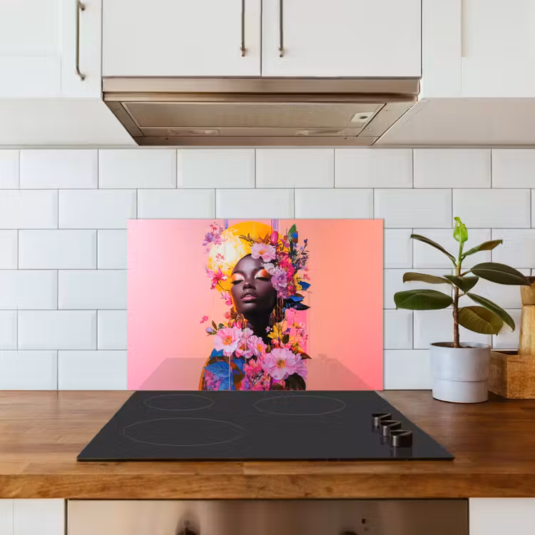 Kleurrijk - Bloemen - Vrouw - Zon keuken achterwand spatscherm klein -sfeer2