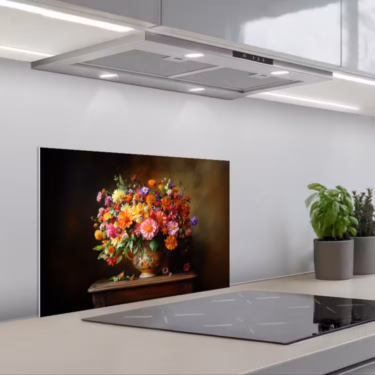 Kleuren - Boeket - Vaas - Hout keuken achterwand spatscherm klein -3d_schuin