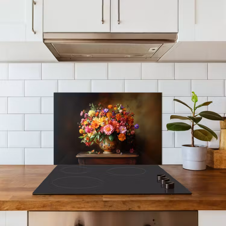 Kleuren - Boeket - Vaas - Hout keuken achterwand spatscherm klein -sfeer2