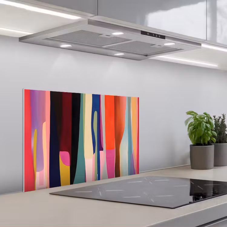 Kleurbanen - Verticaal - Kleurrijk keuken achterwand spatscherm klein -3d_schuin