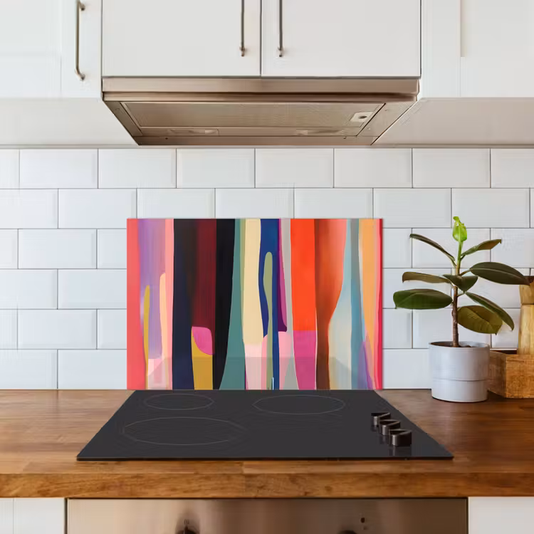 Kleurbanen - Verticaal - Kleurrijk keuken achterwand spatscherm klein -sfeer2