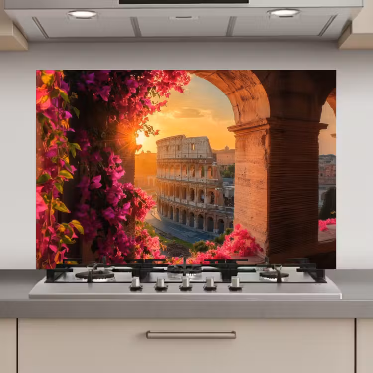 Colosseum - Rome - Roze Bloemen keuken achterwand spatscherm klein -3d_website