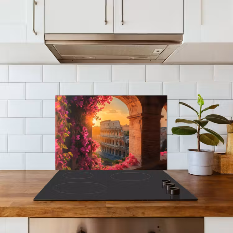 Colosseum - Rome - Roze Bloemen keuken achterwand spatscherm klein -sfeer2
