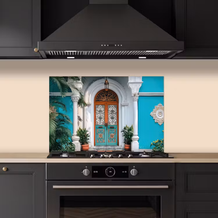 Zuilen - Sierlijke - Deur - Blauw keuken achterwand spatscherm klein -sfeer1