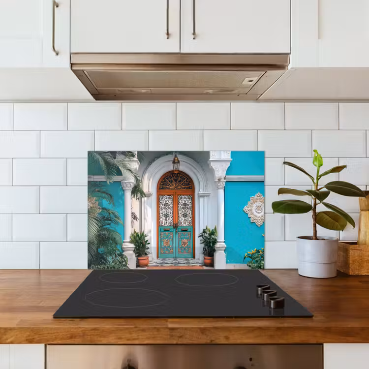 Zuilen - Sierlijke - Deur - Blauw keuken achterwand spatscherm klein -sfeer2