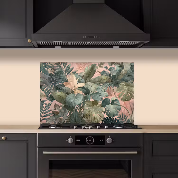 Compositie van bladeren - Groen - Roze keuken achterwand spatscherm klein -sfeer1