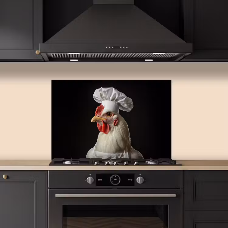 Kok - Rood - Kip keuken achterwand spatscherm klein -sfeer1
