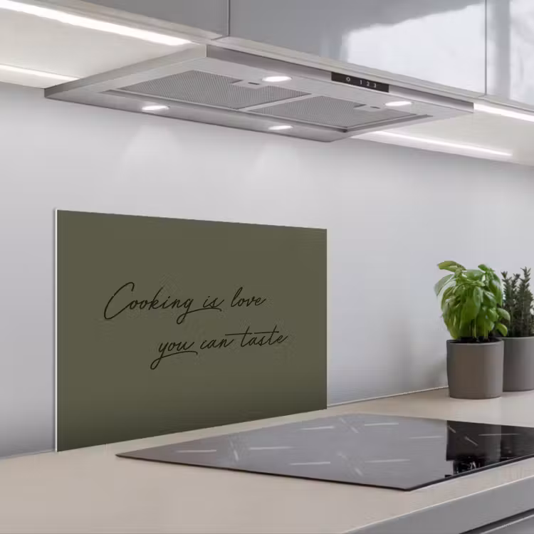 Cooking is love you can taste keuken achterwand spatscherm klein -3d_schuin