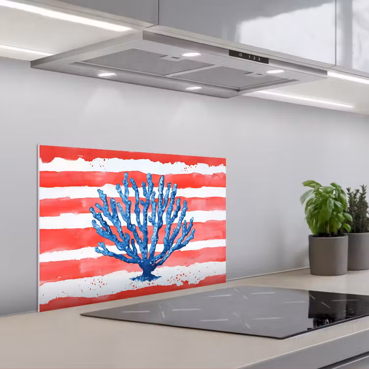 Koraal - Verfstructuur - Rood - Blauw keuken achterwand spatscherm klein -3d_schuin