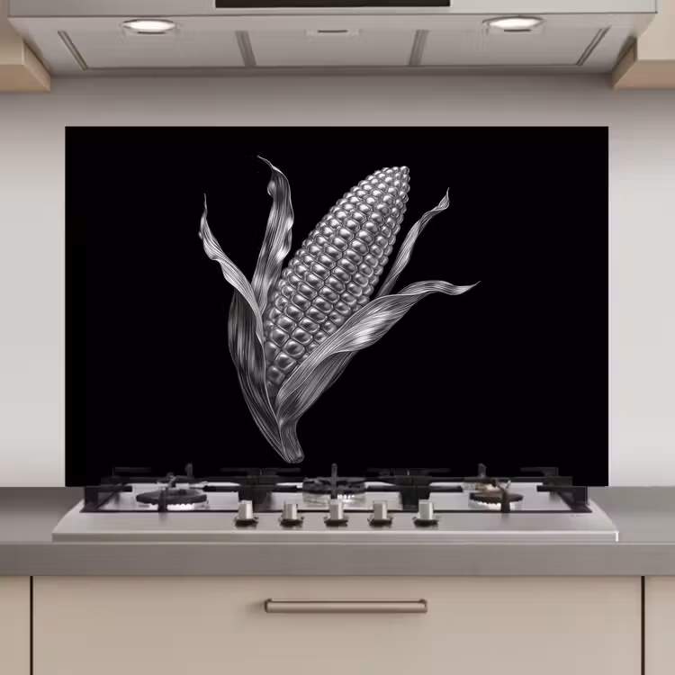 Maïskolf - Glanzend metaal - Elegant keuken achterwand spatscherm klein -3d_website