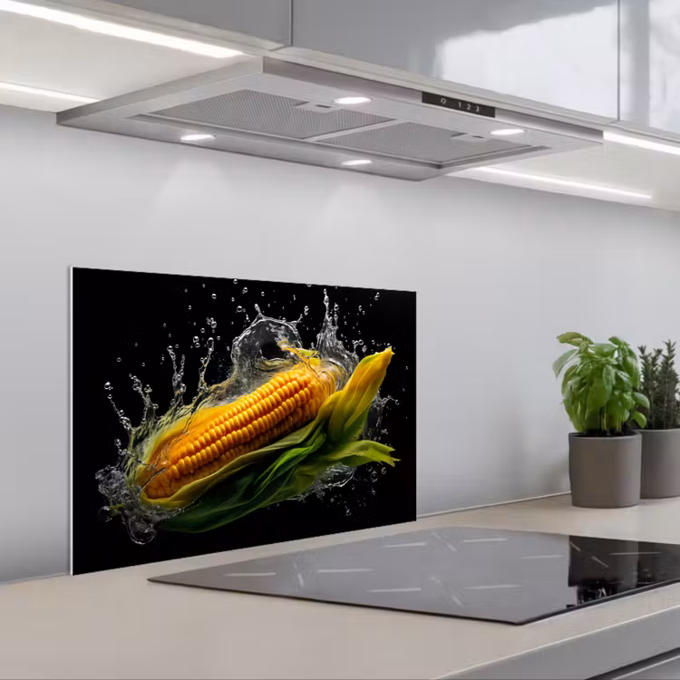 Maïs - Groente - Planten - Zwart - Water keuken achterwand spatscherm klein -3d_schuin