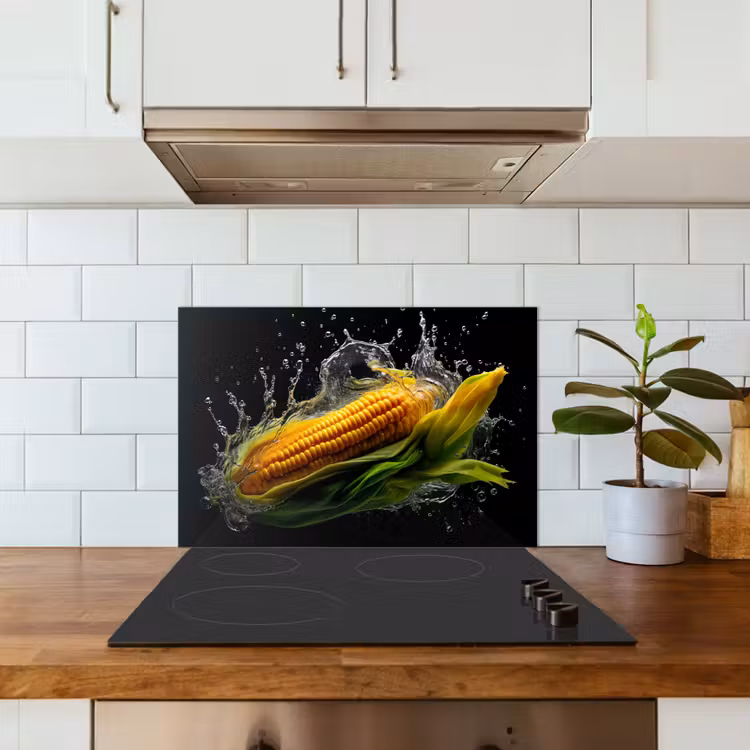 Maïs - Groente - Planten - Zwart - Water keuken achterwand spatscherm klein -sfeer2