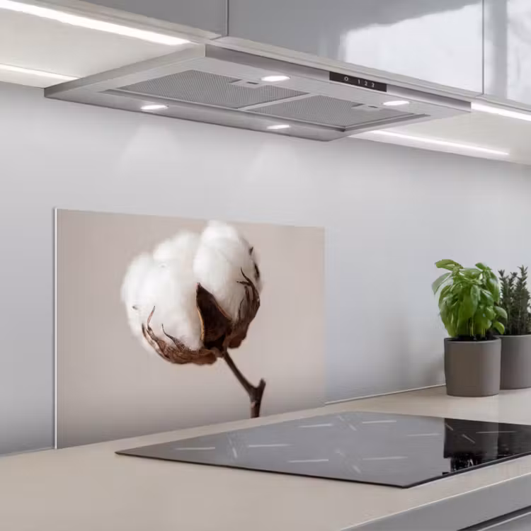 Katoenbol - Minimalistisch - Wit keuken achterwand spatscherm klein -3d_schuin
