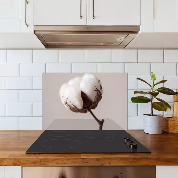 Katoenbol - Minimalistisch - Wit keuken achterwand spatscherm klein -sfeer2