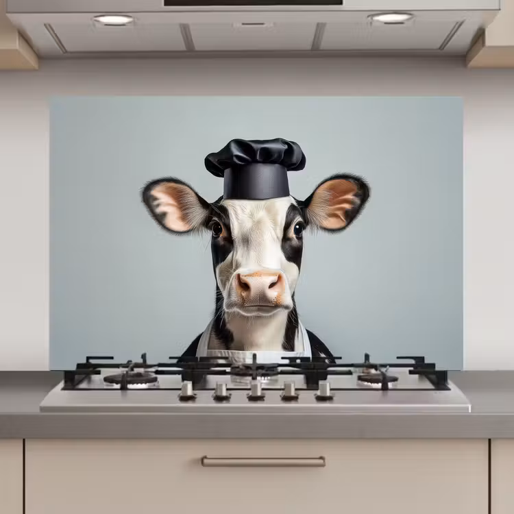 Koe - Zwart - Wit - Kok keuken achterwand spatscherm klein -3d_website