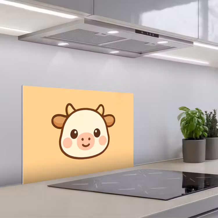Koe - Oranje - Cartoon keuken achterwand spatscherm klein -3d_schuin