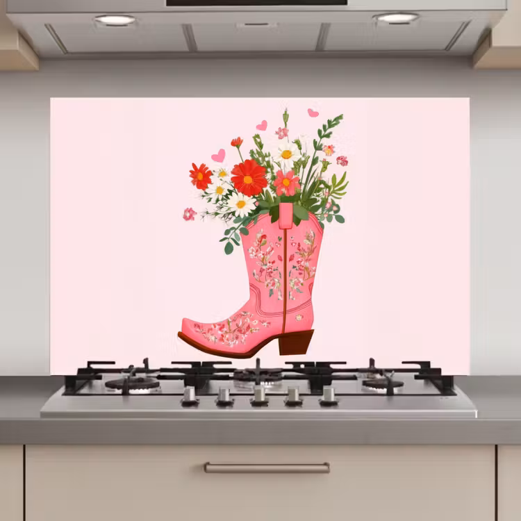 Cowboylaarzen - Roze - Boeket - Bloemen keuken achterwand spatscherm klein -3d_website
