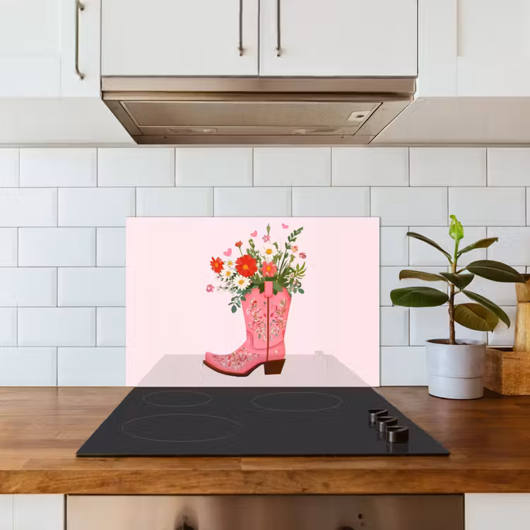 Cowboylaarzen - Roze - Boeket - Bloemen keuken achterwand spatscherm klein -sfeer2