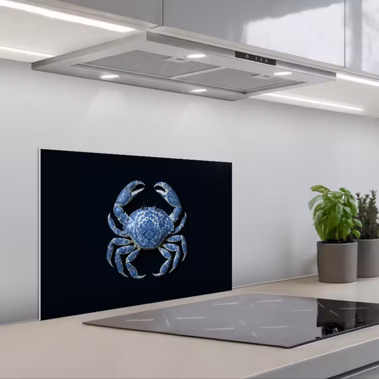 Krab - Delfts blauw - Dieren keuken achterwand spatscherm klein -3d_schuin