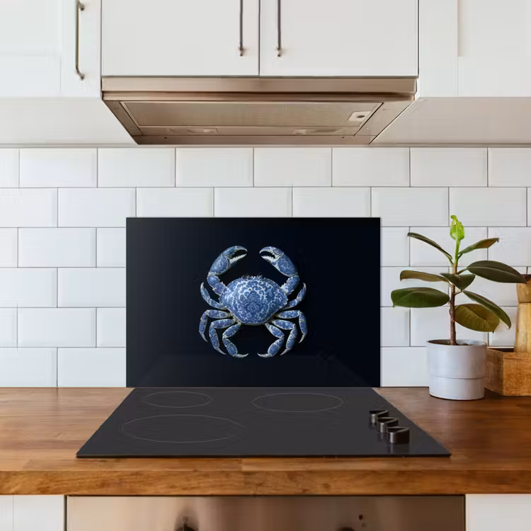 Krab - Delfts blauw - Dieren keuken achterwand spatscherm klein -sfeer2