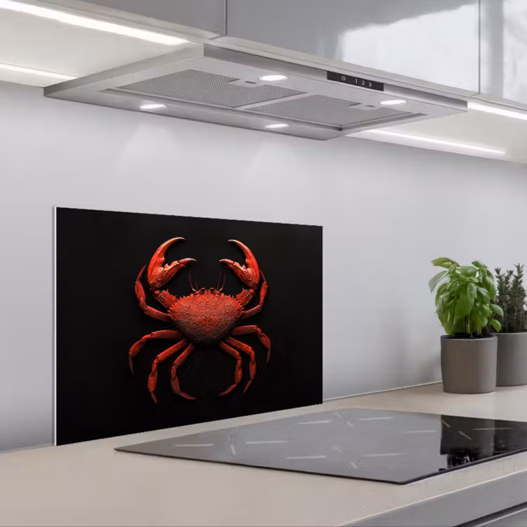 Krab - Rood - Vissen - Schaaldieren keuken achterwand spatscherm klein -3d_schuin