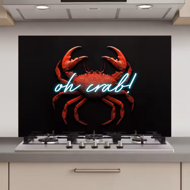 Krab - Rood - Neon - Quote keuken achterwand spatscherm klein -3d_website