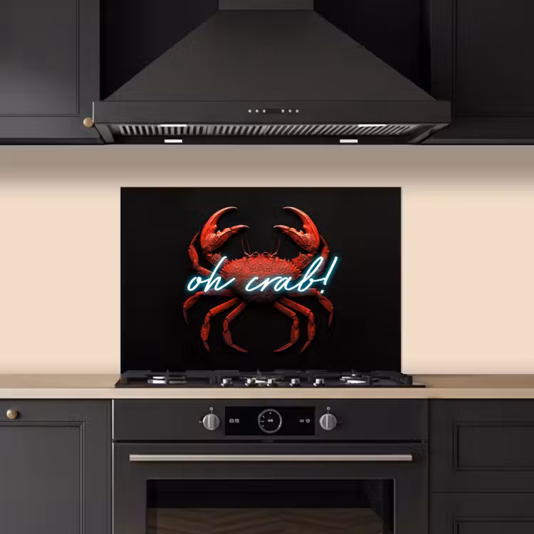 Krab - Rood - Neon - Quote keuken achterwand spatscherm klein -sfeer1