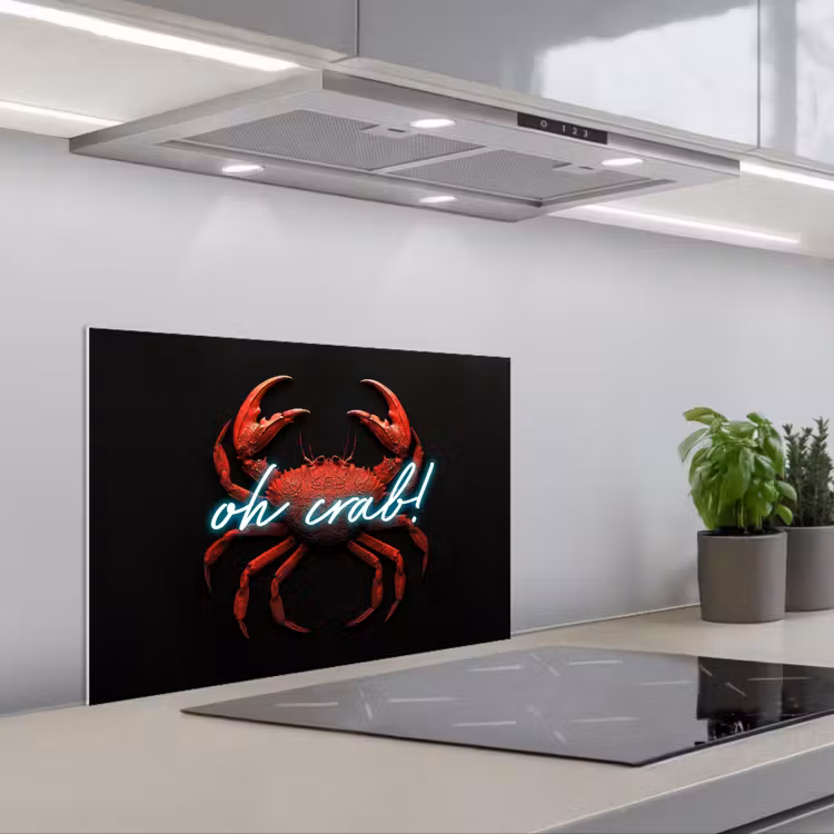 Krab - Rood - Neon - Quote keuken achterwand spatscherm klein -3d_schuin