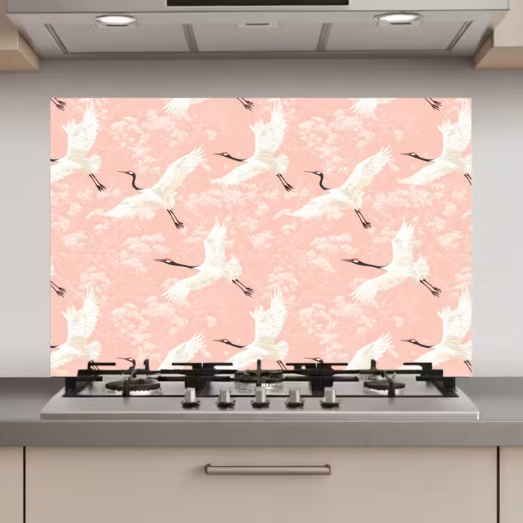Kraanvogels - Bloesem - Roze keuken achterwand spatscherm klein 900 -3d_website
