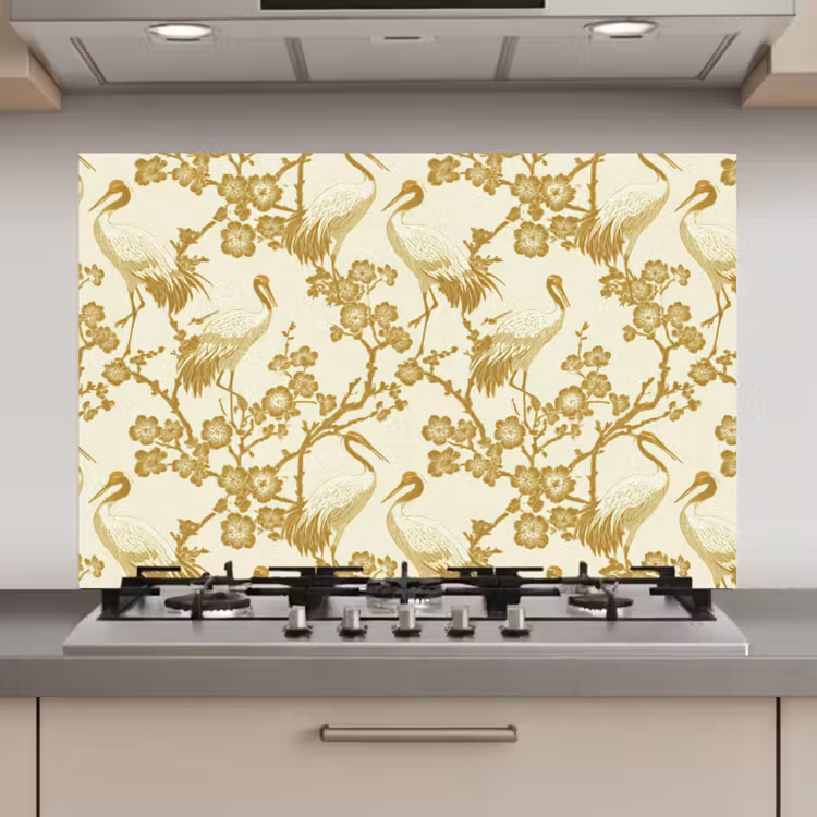 Kraanvogels - Kersenbloesem - Goud keuken achterwand spatscherm klein 900 -3d_website
