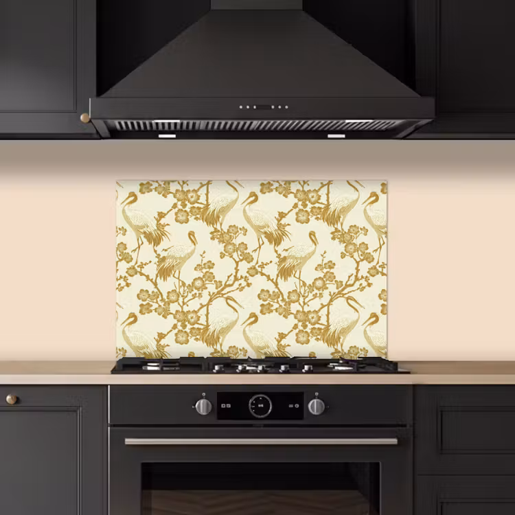Kraanvogels - Kersenbloesem - Goud keuken achterwand spatscherm klein 900 -sfeer1