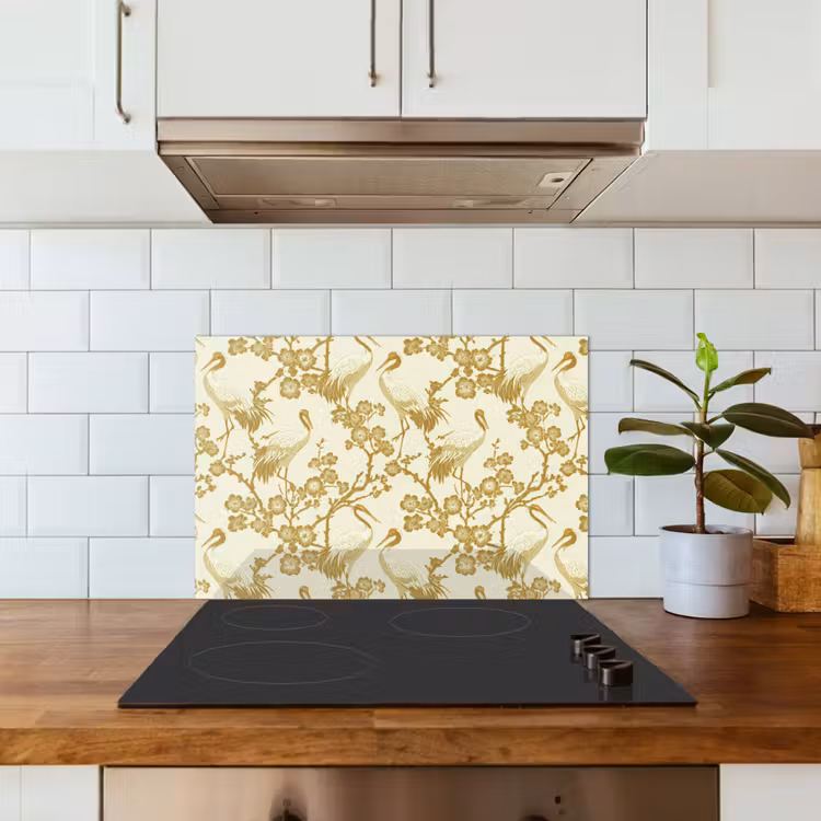 Kraanvogels - Kersenbloesem - Goud keuken achterwand spatscherm klein 900 -sfeer2