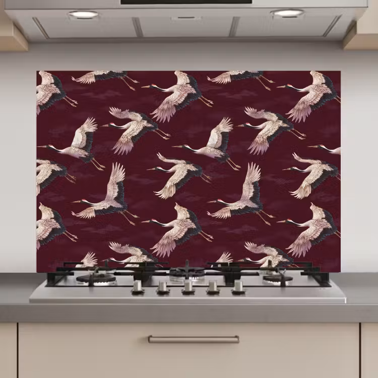 Kraanvogels - Klassiek - Bordeaux keuken achterwand spatscherm klein 900 -3d_website