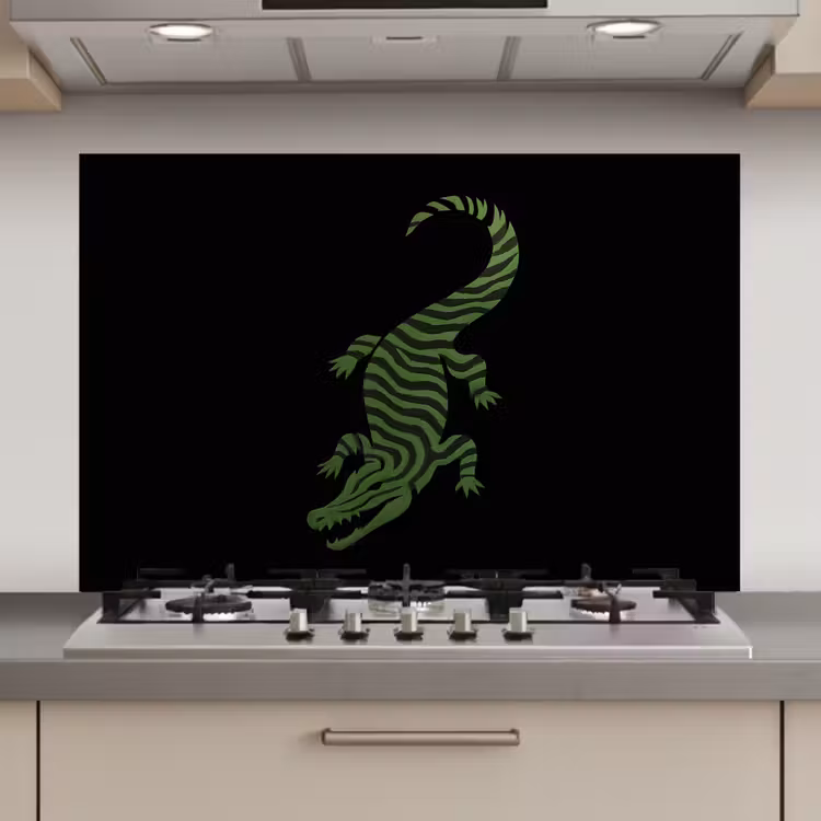 Krokodil - Groen - Tijgerachtig - Strepen keuken achterwand spatscherm klein -3d_website