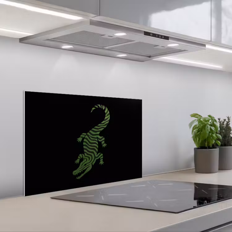 Krokodil - Groen - Tijgerachtig - Strepen keuken achterwand spatscherm klein -3d_schuin