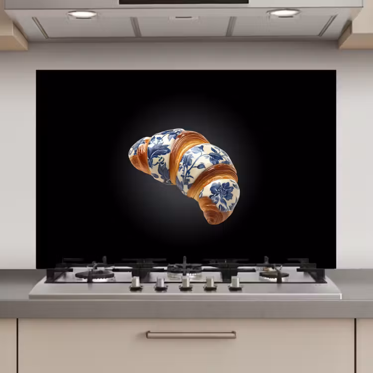 Croissant - Bloemenpatroon - Delftsblauw keuken achterwand spatscherm klein -3d_website