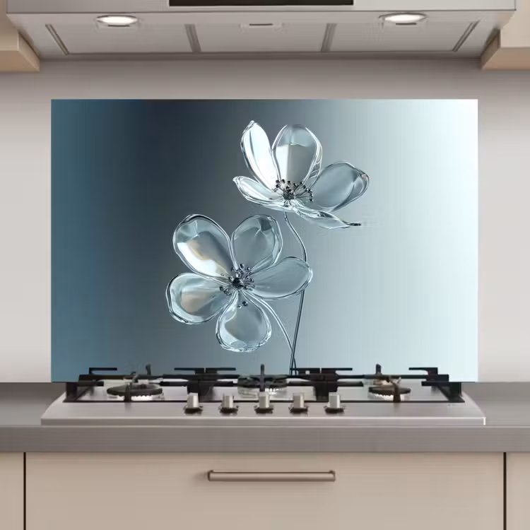 Kristal - Bloemen - Grijs keuken achterwand spatscherm klein -3d_website