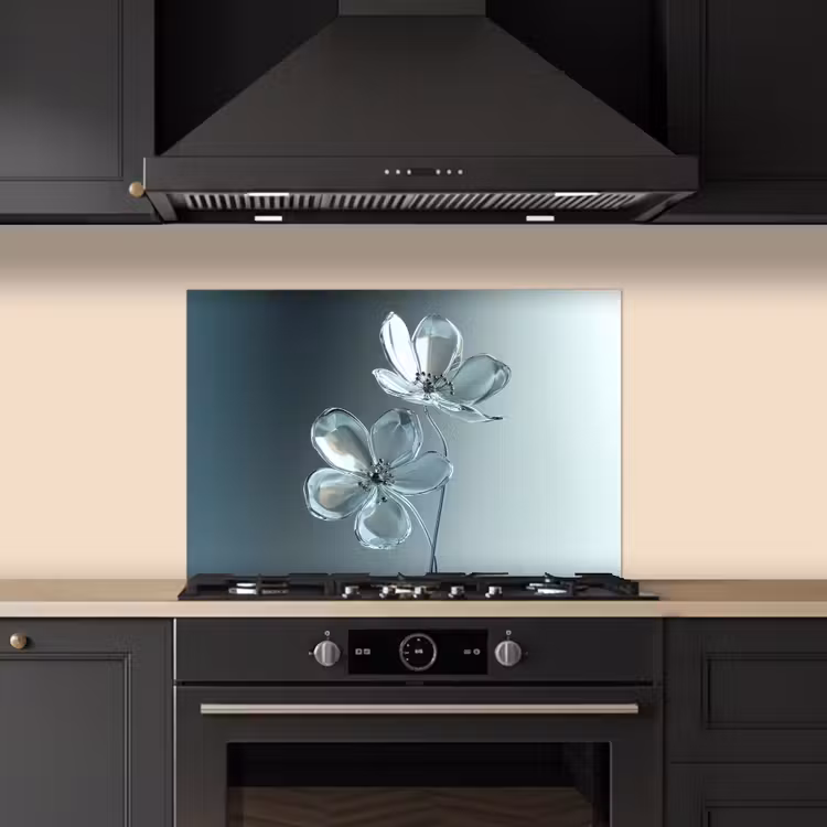 Kristal - Bloemen - Grijs keuken achterwand spatscherm klein -sfeer1