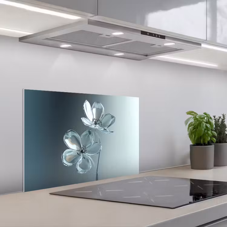 Kristal - Bloemen - Grijs keuken achterwand spatscherm klein -3d_schuin