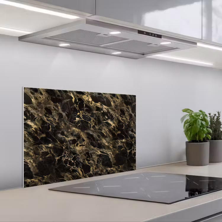 Kristal - Goud - Zwart - Marmer keuken achterwand spatscherm klein 900 -3d_schuin